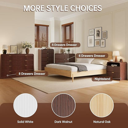 FURSUN Fluted 5 Drawers Dresser for Bedroom, 48" Tall Wooden Modern Dresser with Metal Handle, Curved Profile Design, Storage Organizer for Living Room, Hallway（Dark Walnut）