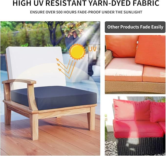 Easy-Going Waterproof Patio Cushion Covers ONLY Cover 27x25x5 inch 4 Pack Replacement Non-Slip Outdoor Seat Cushion Slipcover with Zipper. Navy