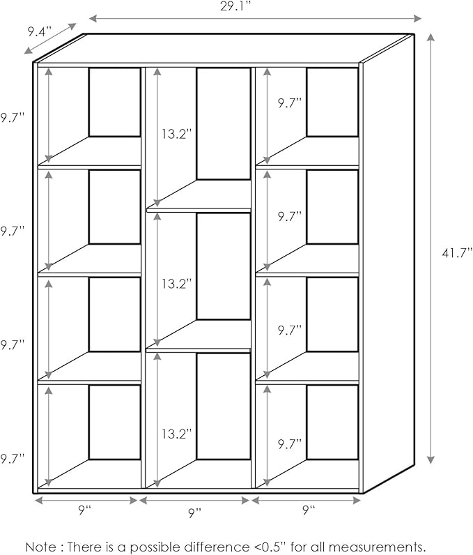 Furinno LUDER Book Shelf, 11-Cube Bookshelf, Reversible Bookcase, 9.4 x 29.1 x 41.7, for Living Room, Bedroom, Home Office, White/Light Blue