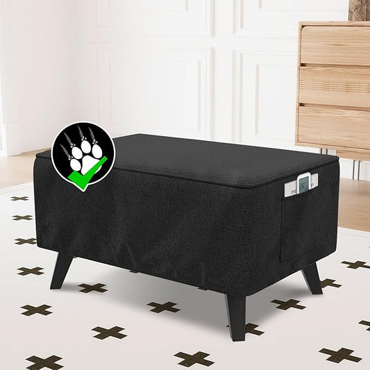 H.VERSAILTEX Ottoman Cover Rectangle Fit Length 33"-34" Footrest Linen Look Ottoman Slipcovers Thick Covers Slipcover Rectangle Slipcovers for Ottomans Sturdy Foot Stool Cover - Heather Black