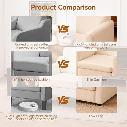 Accent Chair for Living Room, Modern Velvet Living Room Chairs with Wide Backrest, Upholstered Comfy Chair with Cushion, Oversized Sofa Chair with Wood, Single Armchair for Bedroom, Grey