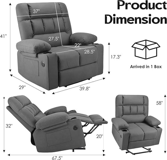 Soohow Oversized Power Lift Recliner Chair with Massage and Heat for Elderly Big and Tall, Large Fabric Recliner Wide Electric Recliner Chair with USB Ports, Cup Holders, Side Pockets