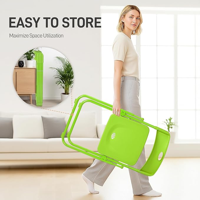 Karl home 4 Pcs Folding Chair, 300LBS Lightweight Foldable Plastic Chair, Reinforced Metal Frame Easy to Fold & Store for Indoor & Outdoor, Wedding, Party, Meeting Room, Patio and Garden, Green