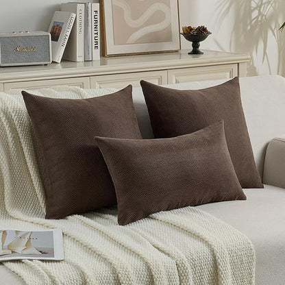 FUTEI Dark Coffee Chenille Throw Pillow Covers 26x26 Inch Set of 2,Soft Wide Chevron Textured Euro Pillow Shams,Farmhouse Home Decor for Couch Bed Living Room