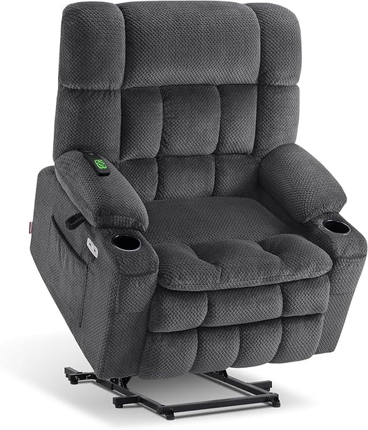 MCombo Dual Motor Power Lift Recliner Chair for Elderly, Lay Flat Lift Chair with Heat and Massage, Extra Wide Lift Recliner for Big People, Cup Holders, Fabric R7897 (Dark Gray, Medium-Wide)
