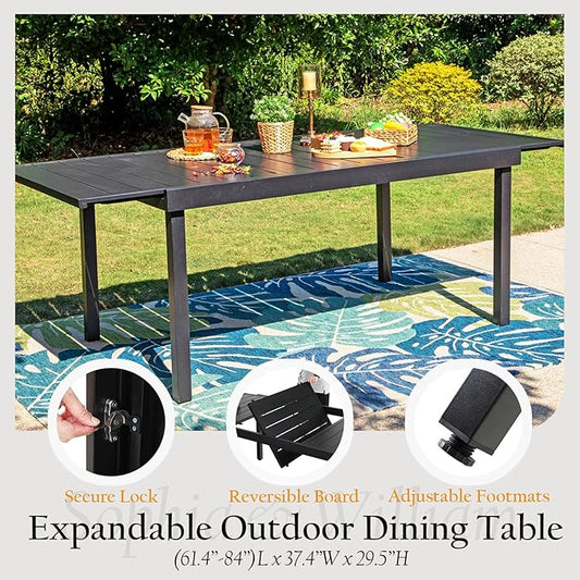 Sophia & William 9 Pieces Expandable Patio Dining Set for 8, Metal Patio Table and Wicker Chairs Set, Rectangular Outdoor Table and Rattan Chairs, All Weather Outdoor Dining Set for Outside