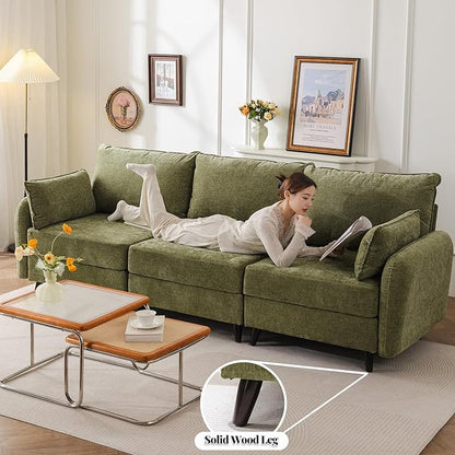 135'' Modular Sectional Sofa with All Seats Storage, Oversized Sleeper Sofa Bed,4-Seater Comfy Cloud Couches with Movable Ottoman,Big Sectionals for Living Room,Bedroom,Velet,Green