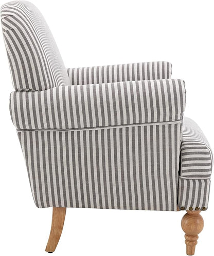 Midcentury Modern Accent Chair Comfy Linen Fabric Armchair Wide Reading Chairs Upholstered Lounge Couch Chair for Bedroom/Living Room, Black Stripe