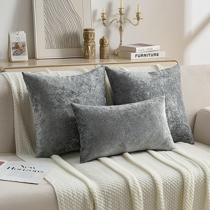 FUTEI Dark Grey Flannel Throw Pillow Covers 22x22 Inch Set of 2,Soft Dimensional Textured Cushion Cases,Modern Home Decor for Couch Living Room