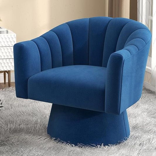 Swivel Accent Chair,Upholstered Velvet 360° Swivel Barrel Chair for Living Room Overstuffed Bouncle Reading Chair Round Armchair for Bedroom,Vanity,Office(Navy)