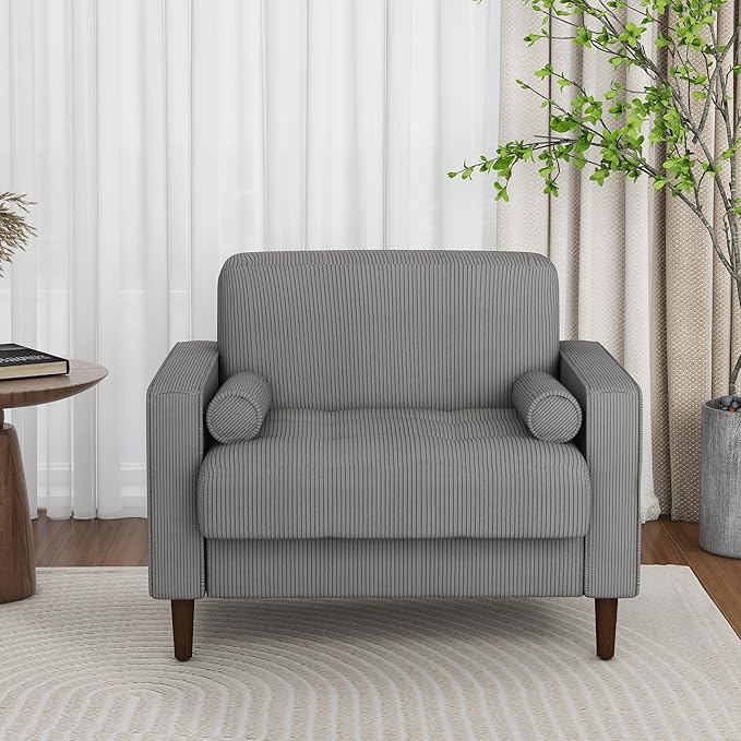Oversized Accent Chair Set of 1, Corduroy Fabric Mid Century Modern Armchair with Large Seat for Living Room Bedroom Reading
