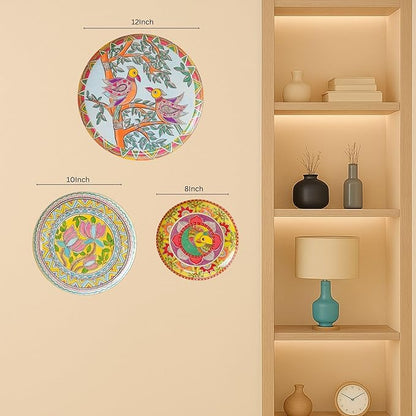 RITUALISTIC Madhubani Decorative Wall Sculpture for Home Decoration | Art Décor for Living Room | Metal Artwork | Unisex Gift Collection & Christmas gifts | Wall Plate Set of 3 Plates