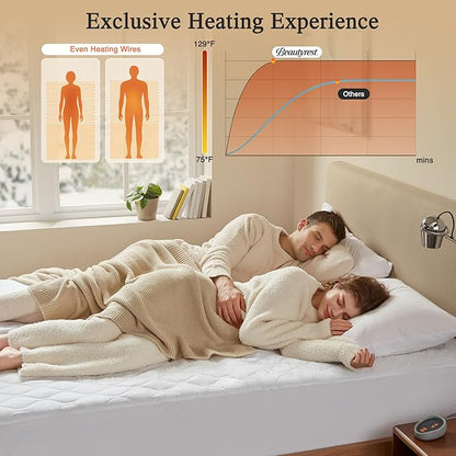Beautyrest 3M Scotchgard Heated Mattress Pad - Electric Bed Warmer with 5 Heat Settings, 10 Hr Auto Shut Off Timer, All Around Elastic Deep Pocket, UL Certified, Machine Washable, White Queen