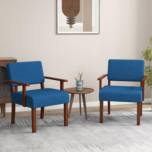 Giantex Modern Accent Chair Set of 2, Linen Living Room Arm Chair w/Soft Padded Seat & Backrest, Rubber Wood Frame, Mid Century Upholstered Reading Chair for Living Room, Bedroom, Reception, Grey