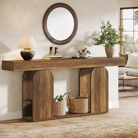 Tribesigns Farmhouse Wood Console Table, 70.9-Inch Entryway Accent Table with U-Shaped Base, 2-Tier Extra Long Sofa Tables for Entrance, Hallway, Living Room (Vintage Brown)