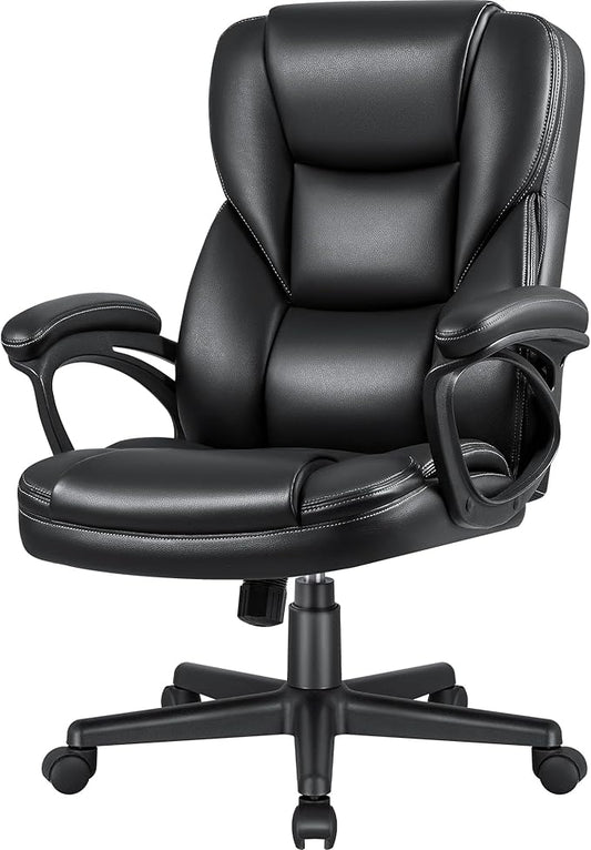 JUMMICO Executive Office Chair High Back Managerial Home Desk Chair, Adjustable Swivel Computer PU Leather Chair with Lumbar Support (Black)