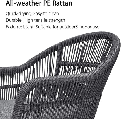 PURPLE LEAF 9 Pieces Patio Dining Set with Outdoor Aluminium Square Dining Table and Woven Rattan Chairs Modern Metal Furniture Cushions Sets for Garden Yard Indoor Decor Kitchen Grey