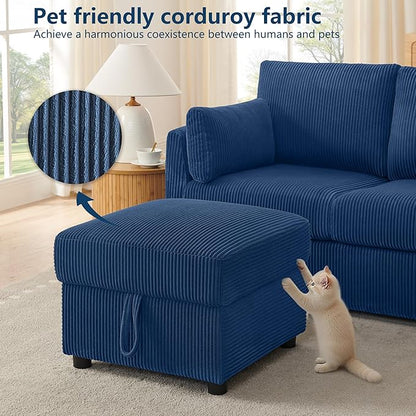 Small Storage Ottoman Sqare Footrest Bench Stool for Apartment,Bedroom,Living Room,Bonus Room and Compact Spaces. (Blue, Ottoman)