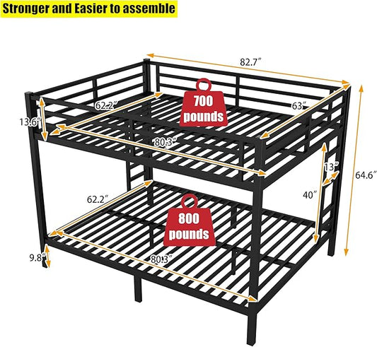 Latest Upgrade & Stronger Steel Queen Over Queen Bunk Bed, Heavy Duty Thickened More Rust-Proof Metal Bunkbed with Enhanced Legs & Slats (Easier Assembly)