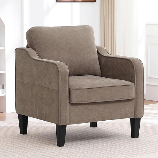 Accent Chair for Living Room, Mid Century Modern Reading Chair for Bedroom, Upholstered Armchair with Side Pockets, Comfy Single Sofa Side Chair for Office, Apartment, Small Room, Brown