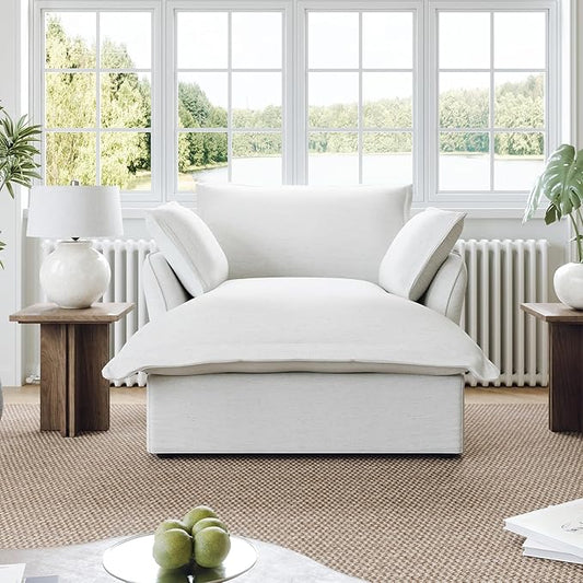Oversized Cloud Modular Sectional Sofa, Comfy Down Filled Cloud Couch with Removable Cover, Deep Seat Armchair, Single Sofa Chair, Sectional Couches for Living Room, Cream White