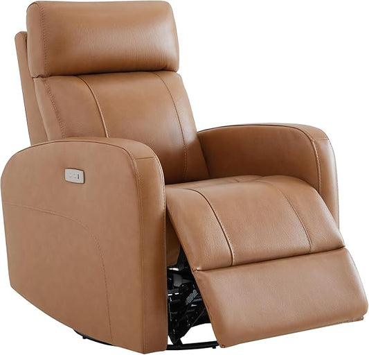 CHITA Genuine Leather Power Swivel Glider Recliner Chair for Adults, FSC Certified Electric Nursery Rocker Recliner Chair for Living Room, Saddle Brown