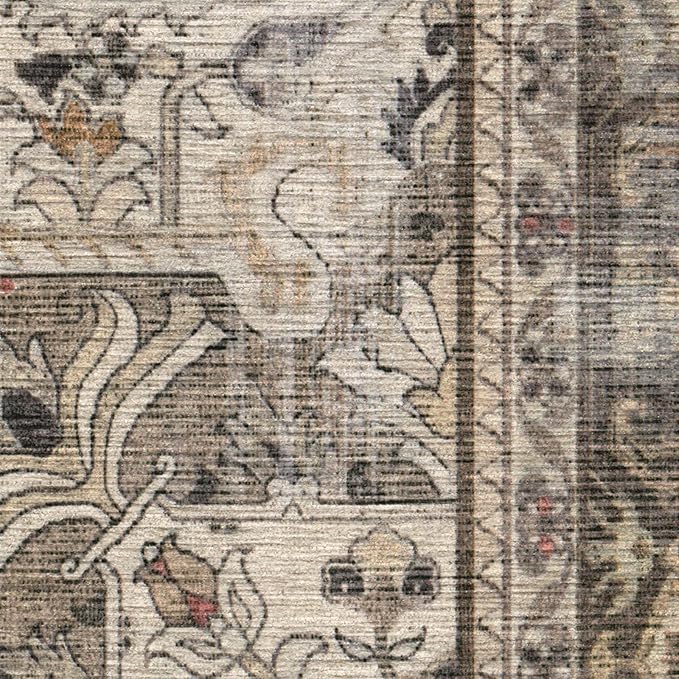 RUGGABLE Washable Vintage Area Rug – Kamran Hazel 8x10, Stain-Resistant, Non-Slip – Large Machine Washable Rugs for Living Room, Bedroom, Hallway, Entryway & Office–with Cushioned Pad