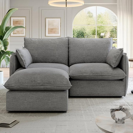 Cloud Modular Sectional Sofa, Waterproof Down Filled Sectional Sofa, High Backrest Loveseat Couch with Ottoman, Modern Modular Couch with Removable Cover, Dark Gray