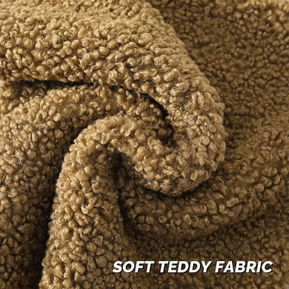 FUTEI Khaki Throw Pillow Covers 26x26 Inch Set of 2,Furry Faux Fur Teddy Boucle Textured Cushion Covers,Soft Fluffy Decorative Euro Pillow Shams,Home Decor for Couch Bed Living Room Office Car