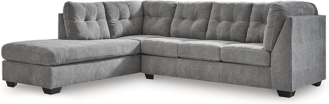 Signature Design by Ashley Marleton Contemporary Left-Arm Facing Tufted 2-Piece Sectional with Chaise and Loose Seat Cushions, Light Gray