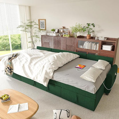Ucloveria Sleeper Sofa Bed, 112" U Shaped Sectional Sofa Couches for Living Room, Pull Out Couch Bed with Dual Reversible Storage Chaise | Charging Station | Side Pockets | Removable Backrest