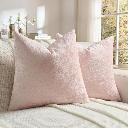FUTEI Pink Flannel Throw Pillow Covers 16x16 Inch Set of 2,Soft Dimensional Textured Cushion Cases,Modern Home Decor for Couch Living Room
