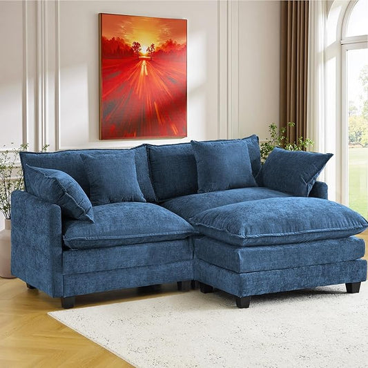 Cloud Chenille L-Shaped Sofa with Ottoman, 77" Space Saving Sectional Loveseat with Chaise, for Small Spaces, Easy Assembly, 1YR Warranty