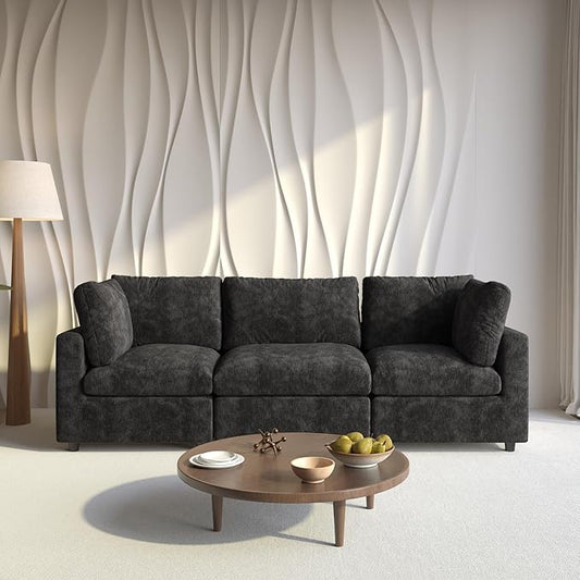 WJShome Cloud Sectional Couches for Living Room,100.5" Convertible Love Seat, 3 Seater Modular Sectional Sofa,Deep Seater Furniture Sets,Black