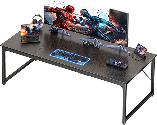 PRAISUN 70.8 X 29.5 Inch Computer Desk with Deeper Desktop, Gaming Office Writing Work Desk for Home Office, Study, Bedroom, Work from Home, Metal Frame, Black