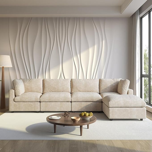 Cloud Couch Modular Sectional Sofa,134" L Shaped Couch, Oversized Convertible Wide Seater,4 Seater with Ottoman for Living Room Set, Covers Washable&Replaceable,Khkai