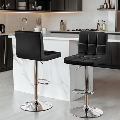 Yaheetech Bar Stools, Adjustable PU Leather Swivel Barstools, Modern Counter Stools with Back and Footrest, Counter Height Barstools for Bar, Kitchen, Dining Room, Black