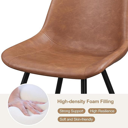 Yaheetech Dining Room Chairs Set of 4 Mid Century Modern Kitchen Chairs with Upholstered Faux Leather and Metal Legs for Dining Room, Living Room, Brown