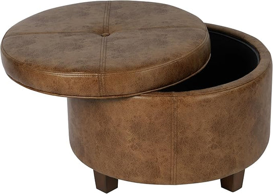 HomePop Large Leatherette Storage Ottoman - Distressed Brown Faux Leather