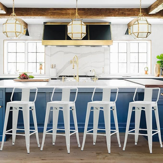 HAOBO Home Modern Industrial Metal Stool [Set of 4] for Indoor/Outdoor Dining Chair (24", Low Back White)