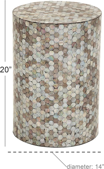 Deco 79 Mother of Pearl Shell Geometric Handmade Side End Accent Table Mosaic End Table, Side Table 14" x 14" x 20", Multi Colored