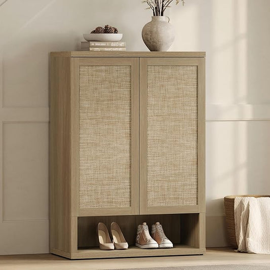 SICOTAS Rattan Shoe Storage Cabinet - Modular Shoe Cabinets with Door Tall Large Shoe Cabinet Storage for Entryway - 31.2" Wide Modular Cabinet for Hallway, Living Room