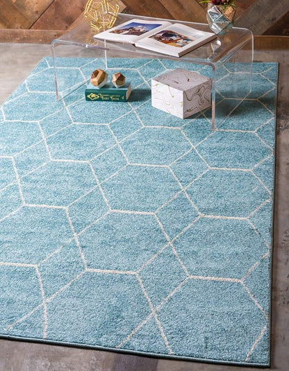 Unique Loom Trellis Frieze Collection Area Rug - Geometric (9' x 12' 2", Light Blue/ Ivory)