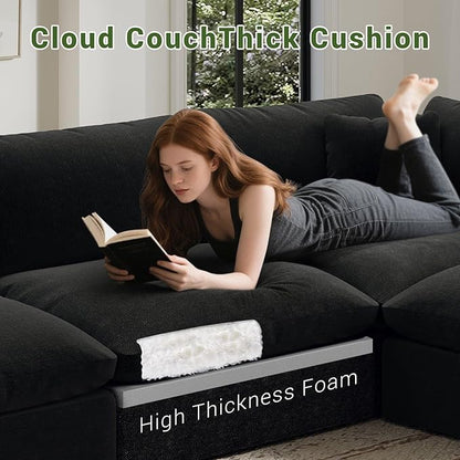 Cloud Modular Sectional Sofa,189.4" Down Filled Sofa 4 Seat with Chaise,Minimalist Sofa Cover Washable and Replaceable Couches for Living Room,Sectional Sofa Deep Seat Black