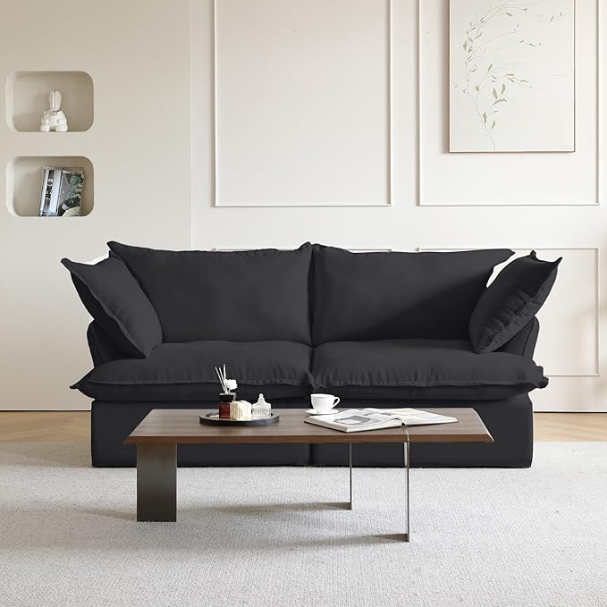 JACH Modern Couch for Living Room, Love Seat Modular Sectional Sofa, Cushion Covers Removable, Comfy Convertible Sectional Couches, Two Corners Sofa for Living Room Bedroom Office Apartment (Black)