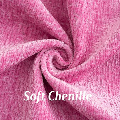 FUTEI Hot Pink Chenille Throw Pillow Covers 24x24 Inch Set of 2,Soft Cozy Bound Edge Design European Cushion Cover,Home Decor for Couch Bed Living Room