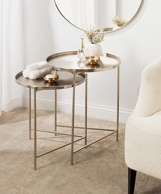 Kate and Laurel Ulani Modern Nesting Side Table; Set of 2; Silver; Sophisticated End Tables for Storage and Display