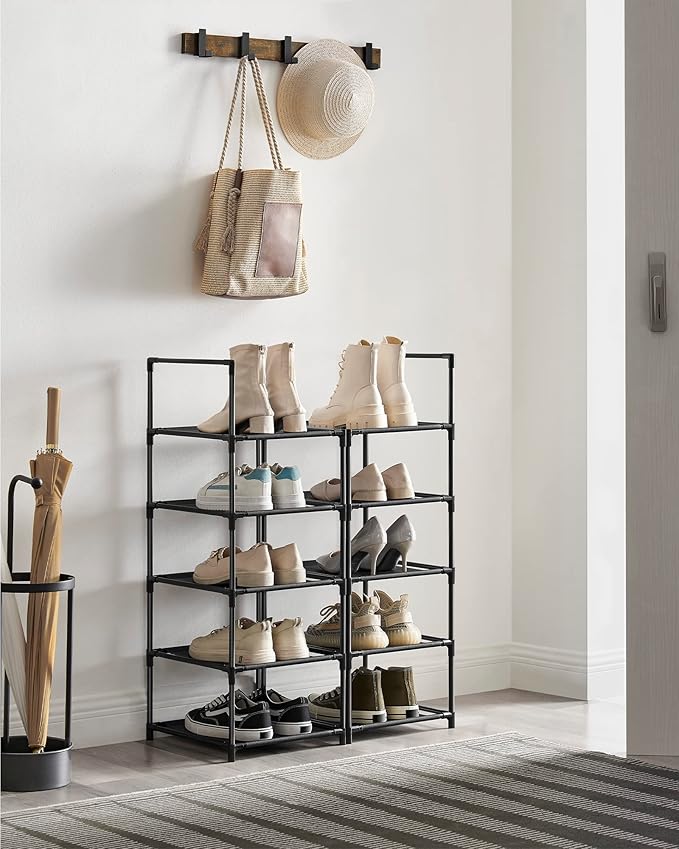 SONGMICS Shoe Rack, 10-Tier Shoe Shelf, Shoe Storage Organizer, 13 x 13 x 68 Inches, Metal Frame, Non-Woven Fabric Shelves, for Entryway, Bedroom, Black ULSR110B02