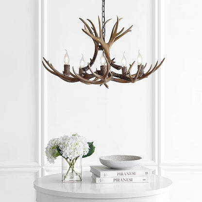 JONATHAN Y JYL6300A Eldora 30" Adjustable Resin Antler 5-Light LED Chandelier, Glam, Rustic,Cottage,Transitional, Dimmable Dining Room, Living Room, Kitchen, Foyer, Bedroom, Brown