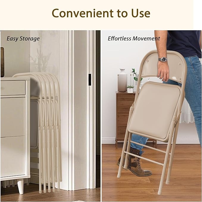 Khaki Folding Chairs 50 Pack with Comfortable Cushion and Back, 330LBS Capacity, Portable & Foldable Indoor Outdoor Chairs with Durable Metal Frame for Office Party Events Kitchen Dinning Wedding